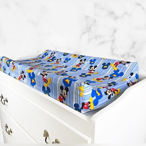 Handmade Disney Mickey Mouse Baby Changing Pad Cover - Blue Nursery Decor - Picture 1 of 5
